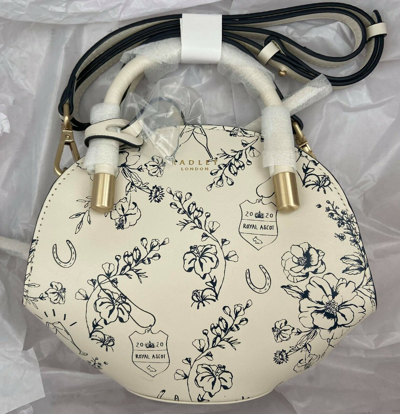 Pre-owned Radley Half Moon Royal Ascot Small Panel Bag Chalk Rrp £169 H;17 W:20 D:8
