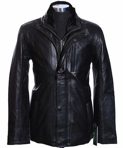 Pre-owned Real Leather Men's Classic Leather Jacket Black Coat Fur Collared Regular Fit Winter Jacket