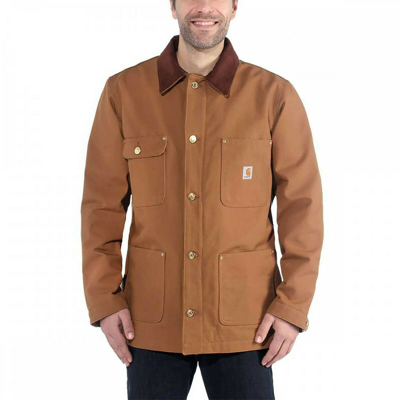 Pre-owned Carhartt Men's Loose Fit Firm Duck Blanket Lined Chore Coat -  Brown