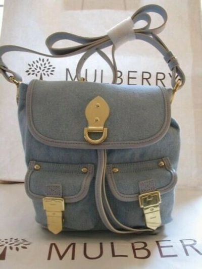 Pre-owned Mulberry Tillie Small Drawstring Washed Denim Messenger Bag