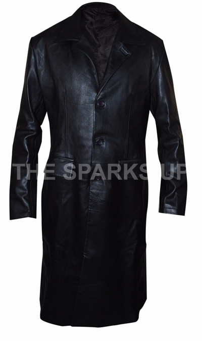 Pre-owned The Sparks Up Trendy Angel David Boreanaz Stylish Wear Leather Long Trench Coat - Big Sale