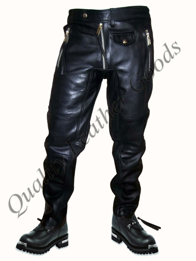 Pre-owned Quality Leather Goods 100% Genuine Premium Leather Mens Jeans With Spandex Trousers Trousers Biker