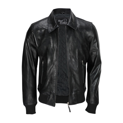 Pre-owned Luxe Mens Vintage Soft Real Leather Collar Bomber Style Biker Jacket Black All Sizes