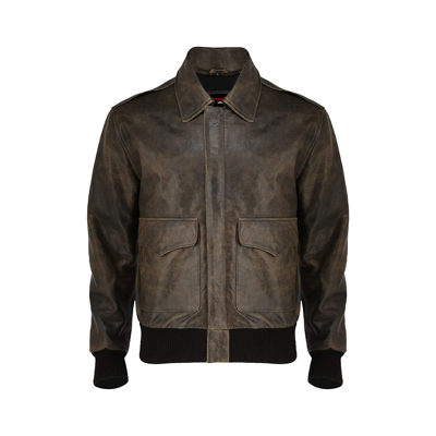 Pre-owned Teqo  Leather Impex Men A-2 Aviator Flight Jacket Cowhide Real Leather Distressed Bomber Brown