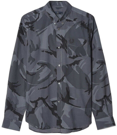 Pre-owned Fred Perry Logo Laurel Wreath Camouflage Button Down Slim Fit Shirt 44" Xl