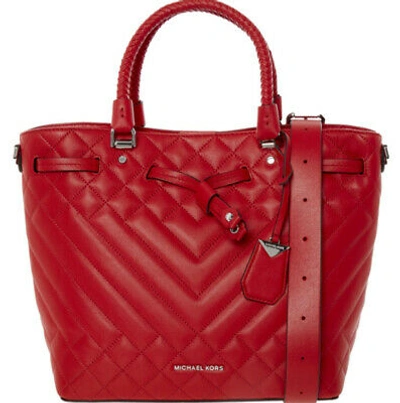 Pre-owned Michael Kors Micheal Kors Quilted Leather Blakely Bucket Handbag In Red 30s9szlm81