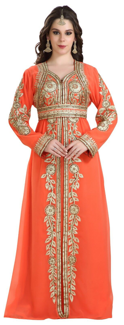 Pre-owned Maxim Creation Jasmine Designer Moroccan Caftan For Mother Of Bride With Embroidered Belt 8289
