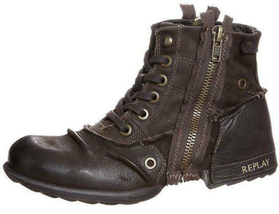 Pre-owned Replay Clutch Dark Brown Mens Side Zip Mid Ankle Leather Army Boots Size Uk 7-12