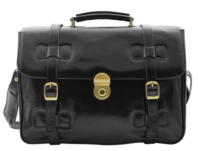 Pre-owned Fashion Mens Black Leather Briefcase Vintage Classic Office Bag Messenger Laptop Case