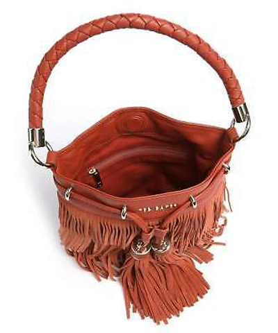 Pre-owned Ted Baker Paralee Braided Handle Fringe Mini Bucket Bag Tan Brown