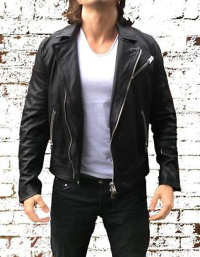 Pre-owned Allsaints Brand All Saints Klisko Leather Biker Jacket Shirt M Rrp £380 $650
