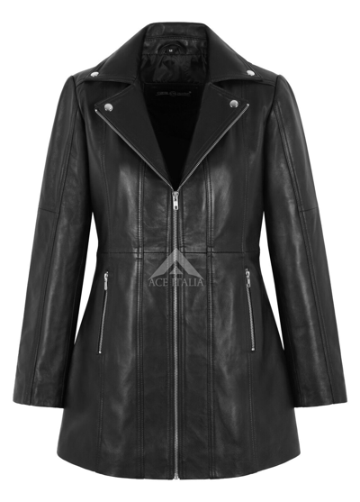 Pre-owned Carrie Ch Hoxton Ladies Biker Style Leather Jacket Black Mid Length Slim Fit Real Sheep Napa Coat