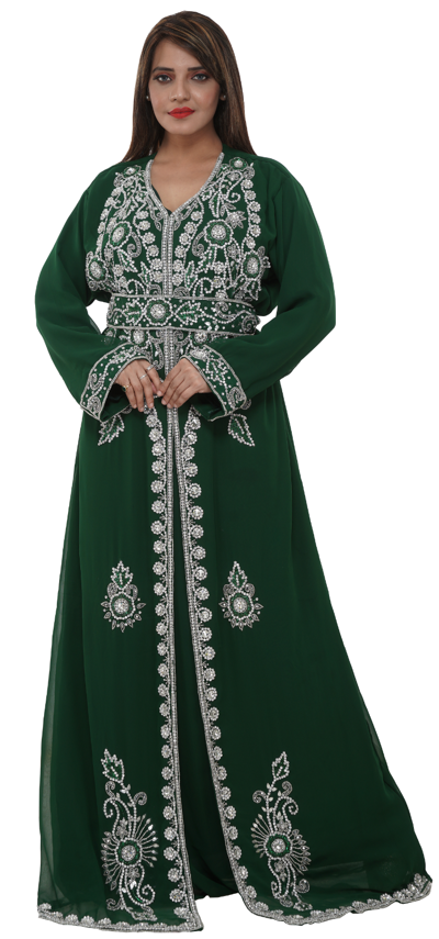 Pre-owned Maxim Creation Moroccan Caftan Abaya Gown With Crystal Luxe Embroidered Belt For Ladies 8421