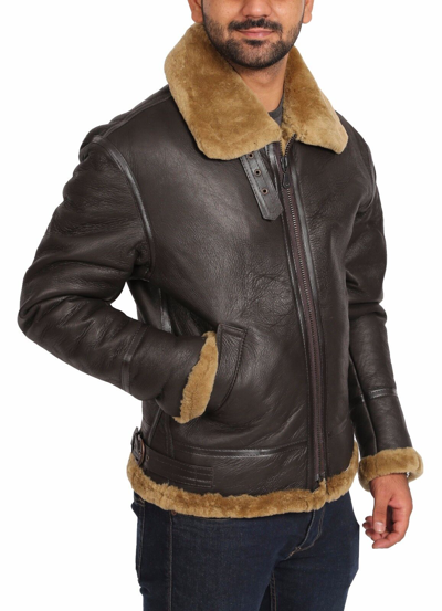 Pre-owned Fashion Genuine Sheepskin Flying Jacket Classic Bomber B3 Aviator Brown Ginger Shearling