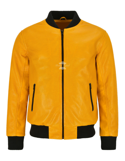 Pre-owned Smart Range Leather Mens Bomber Jacket Perforated Mustard Leather Classic Aviator Series 4987