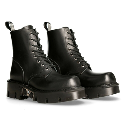 Pre-owned New Rock Rock Mili-084n-s3 Black Gothic Boots Military Unisex 8 Hole Biker Shoes Goth