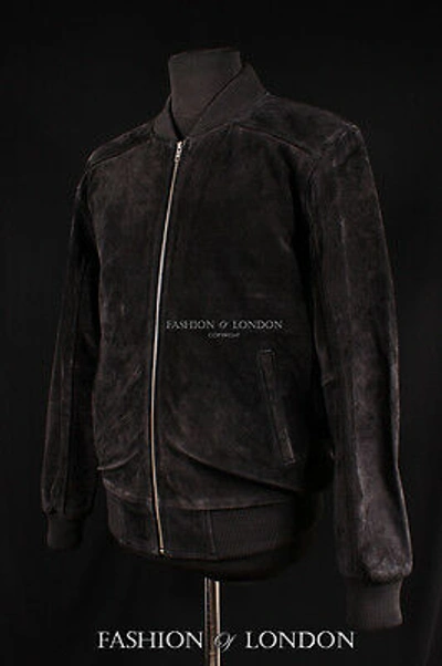 Pre-owned Real Leather Coat And Jackets Men's 70's Bomber Leather Jacket Black Pilot Aviator Style Suede Leather Jacket