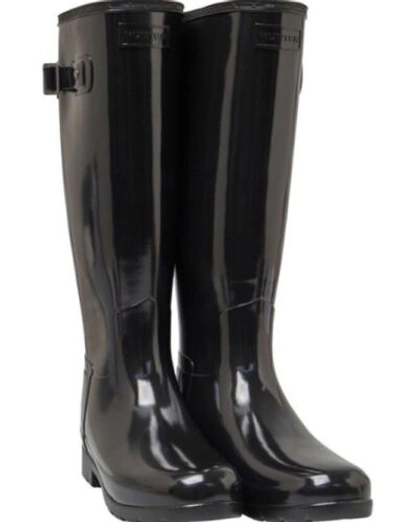 Pre-owned Hunter New,  Womens Original Refined Gloss Tall Wellington Boots Black. Size Uk 9
