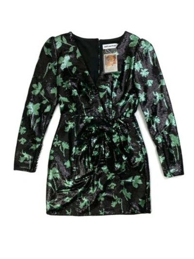 Pre-owned Self-portrait Mini Dress Leaf Sequin - Black/green - Uk 8/us 4 - Rrp £350 -