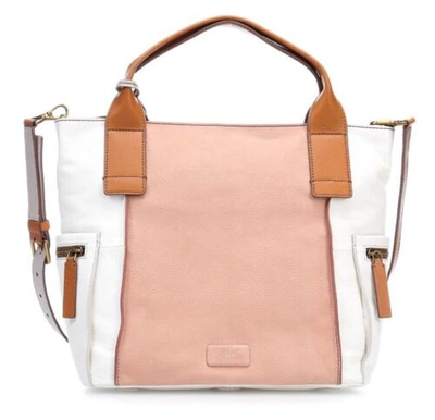 Pre-owned Fossil Zb6792244  Emerson Pink/white/brown Leather Shopper Hand Bag £219.00