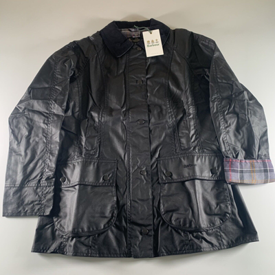Pre-owned Barbour Beadnell Waxed Women Jacket Black Pockets Size Uk 10 Usa 6 Eur 36