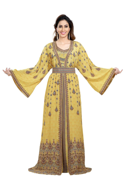 Pre-owned Maxim Creation Digital Print Moroccan Kaftan With Mix Embroidery Beads For Summer Occasion 8467