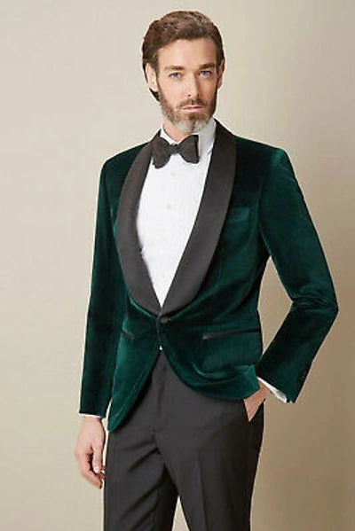 Pre-owned Handmade Men Green Velvet Jacket Elegant Luxury Designer Evening Party Wear Blazer Uk
