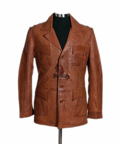 Pre-owned Real Leather Men's Freddie Blazer Tan Smart Safari Real Waxed Lambskin Leather Blazer Jacket