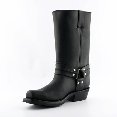 Pre-owned Grinders Unisex  Hi Renegade Black Biker Motorcycle Cowboy Leather Calf Boots