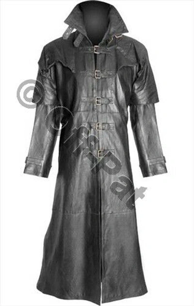 Pre-owned Off-pat Mens Pure Leather Goth Steampunk Gothic Van Helsing Matrix Trench Coat Mans