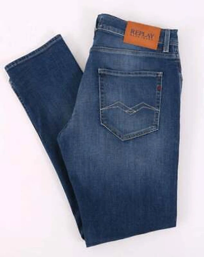 Pre-owned Replay Men's Micky M Jeans Medium Blue - Slim Tapered Fit, Stretch Denim