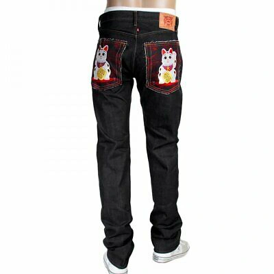 Pre-owned Rmc Jeans Mens Embroidered Lucky Cat Maneki Neko Japanese Selvedge Jeans Rmc4115