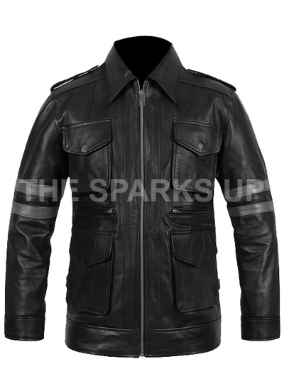 Pre-owned The Sparks Up Re6 Gamer Resident Evil Classic Leon Kennedy Casual Bomber Black Leather Jacket