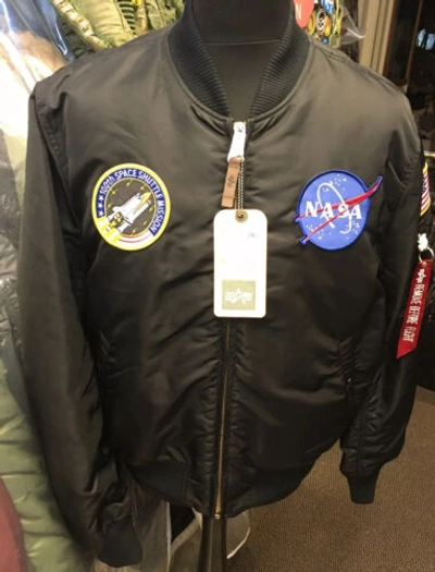 Pre-owned Alpha Genuine  Industries Ma-1 Black Nasa Edition Slim Fit Bomber Jacket