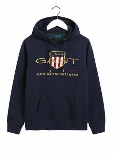 Pre-owned Gant Archive Shield Hoodie Evening Blue