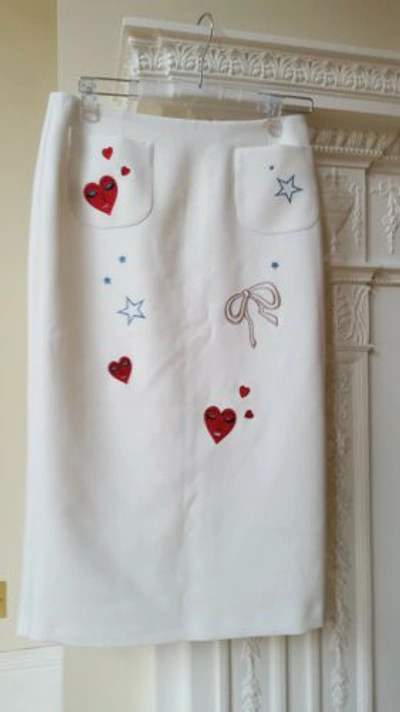 Pre-owned Vivetta Women's White Heart-motif High-rise Crepe Skirt