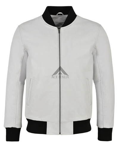 Pre-owned Smart Range Men 70's Bomber Real Leather Jacket White Napa Street Inspired Retro Style 275-p