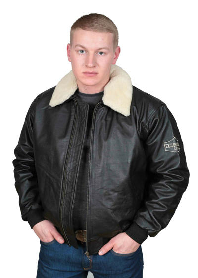 Pre-owned Fashion Mens Pilot Leather Jacket Will Black Removable Collar Fitted Bomber Aviator Coat