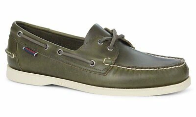 Pre-owned Sebago Men's Portland Dockside Waxed Leather Shoes Boat Green