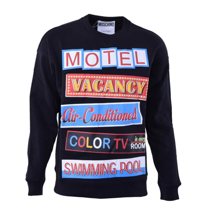 Pre-owned Moschino Couture Cotton Sweatshirt Jumper With Motive Print "motel" Black 04468