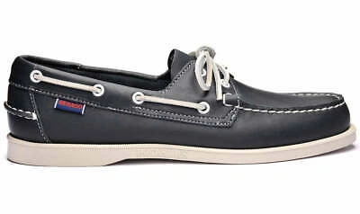 Pre-owned Sebago Men's 7000h00 Docksides Portland Leather Boat Shoes Blue Navy