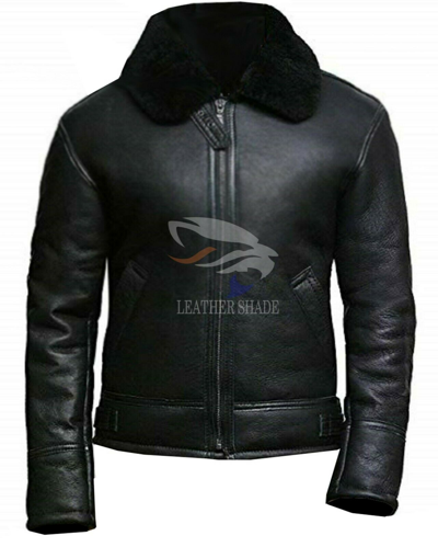 Pre-owned Harrington Mens Aviator Raf B3 Black Bomber Fur Shearling Collar Real Cow Leather Jacket