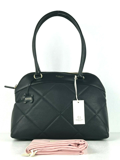Pre-owned Radley Fenchurch Street Medium Large Black Leather Quilted Shoulder Bag Rrp 219