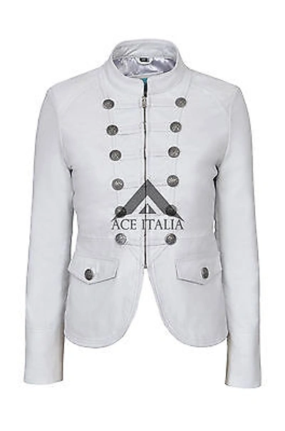 Pre-owned Carrie Ch Hoxton 'victory' Ladies White Military Parade Style Soft Real Lamb Leather Jacket 8976