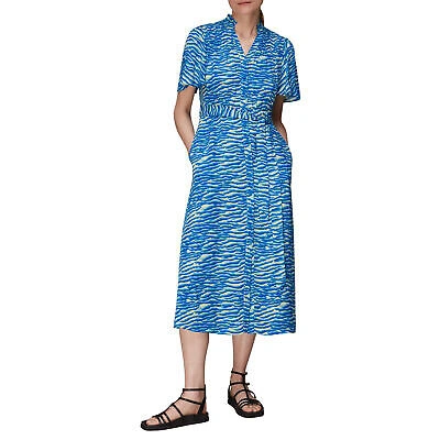 Pre-owned Whistles Seafoam Zebra Midi Womens Skirt/dress Dress - Blu/multi All Sizes