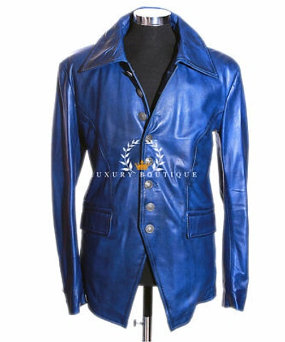 Pre-owned L.b Lucifer Blue Men's Smart Gothic Style Real Lambskin Leather Blazer Shirt Jacket