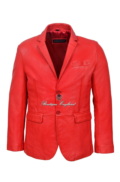 Pre-owned Smart Range Mens Leather Blazer Red Classic Italian Tailored Soft Real Leather 3450