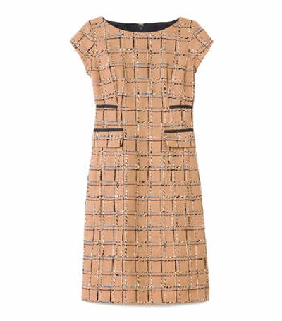 Pre-owned Tory Burch Evie Beige Blue Dress Size Uk 8 Us 4