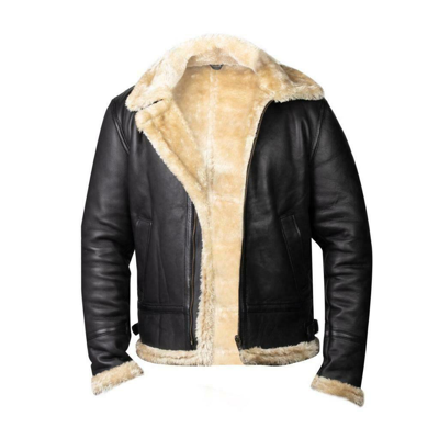 Pre-owned Self Mark Men's Raf Aviator B3 Flying Bomber Shearling Sheep Skin Real Leather Jacket
