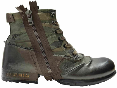 Pre-owned Replay Mens Clutch Grn Camo Lace Up And Side Zip Mid Ankle Boots Shoes